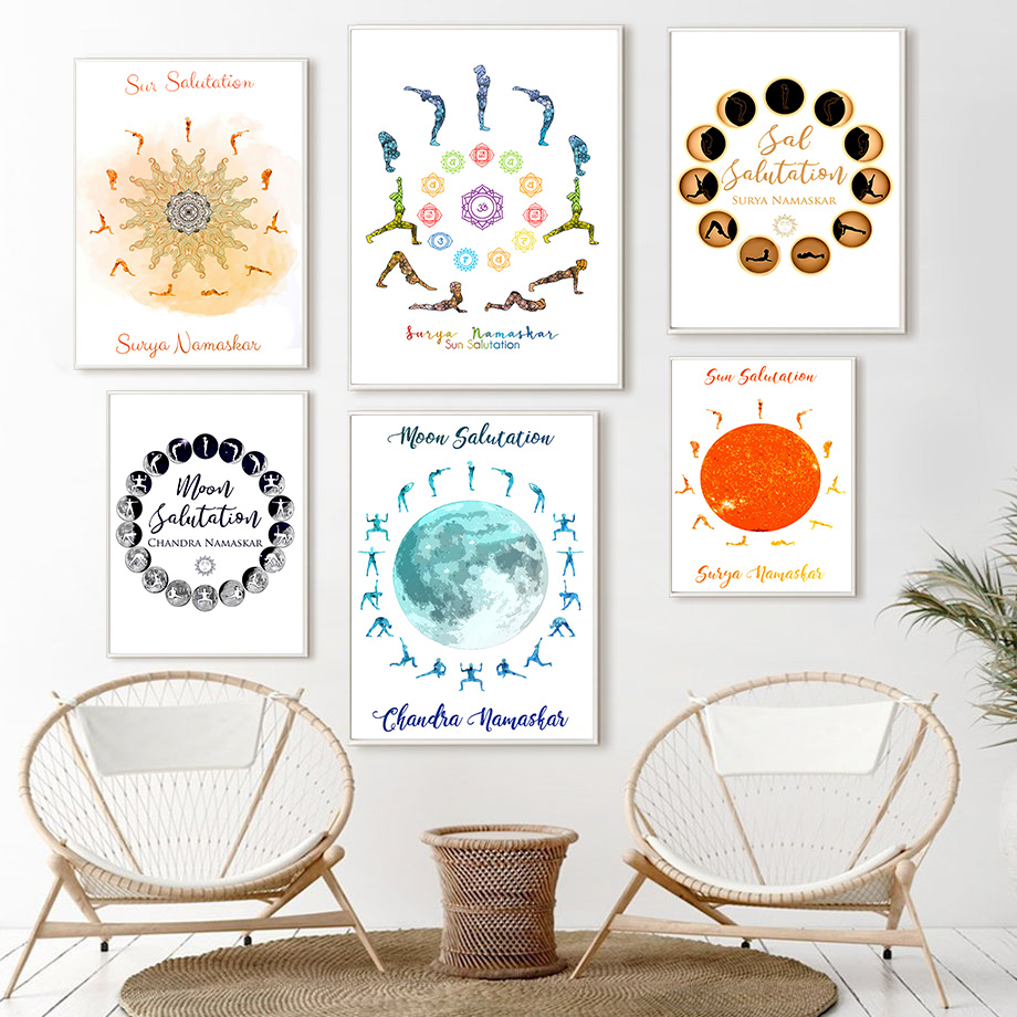 Home Gym Yoga Room - Yoga Pose Sun Moon Salutation Home
