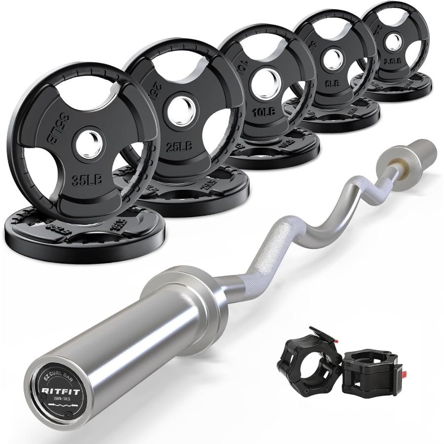 2 Inch EZ Curl Bar with 155LB  - Barbell Curl Bar review and price