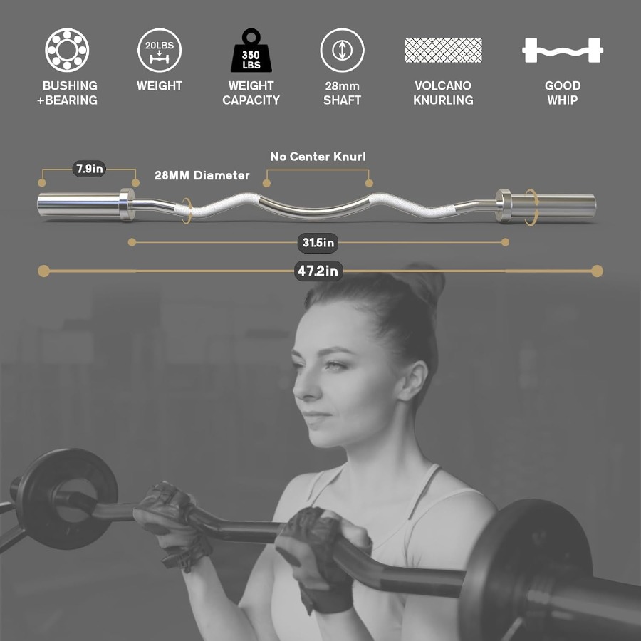 2 Inch EZ Curl Bar with 155LB  - Barbell Curl Bar review and price